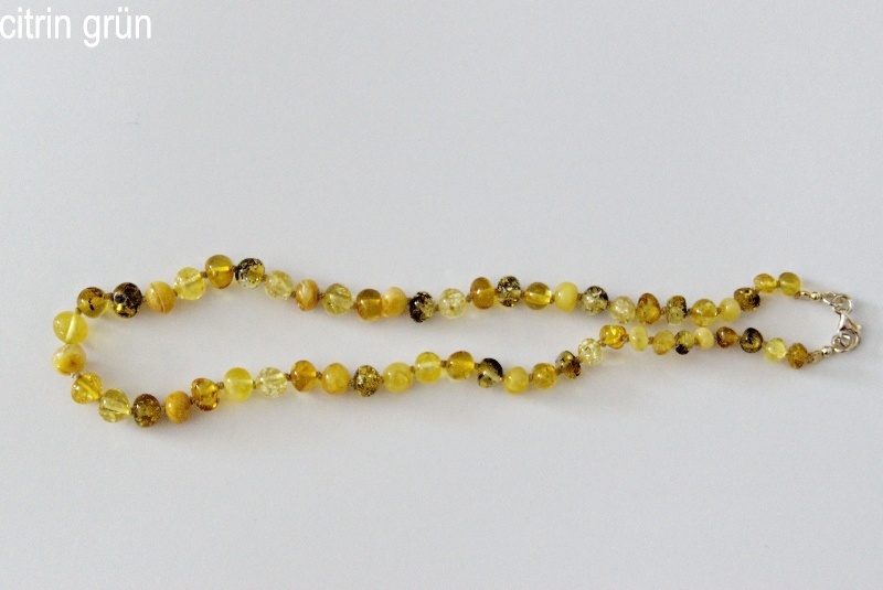 Amberstyle Bernsteinkette citrin grün 32cm mit Karabinerverschluss