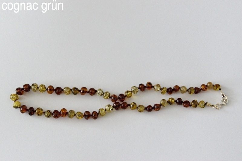Amberstyle Bernsteinkette cognac grän 32cm mit Karabinerverschluss
