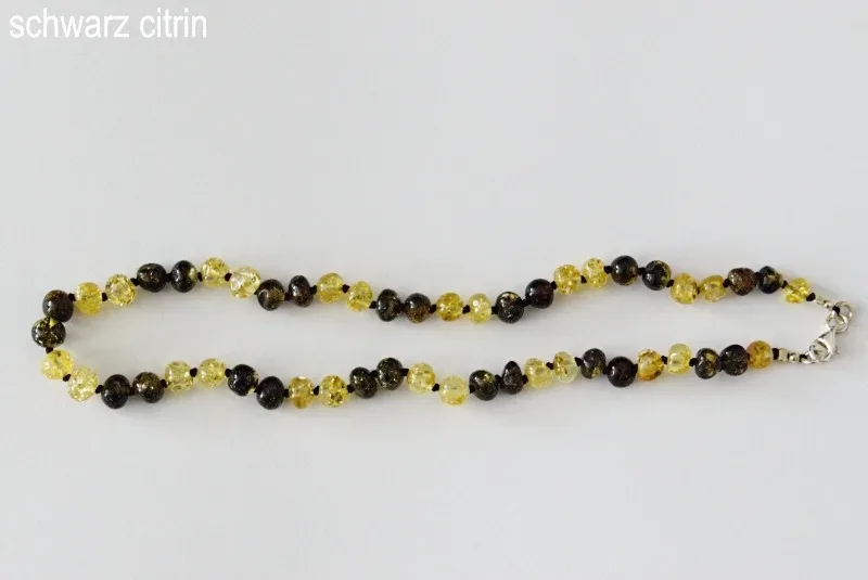 Amberstyle Bernsteinkette schwarz citrin 32cm mit Karabinerverschluss