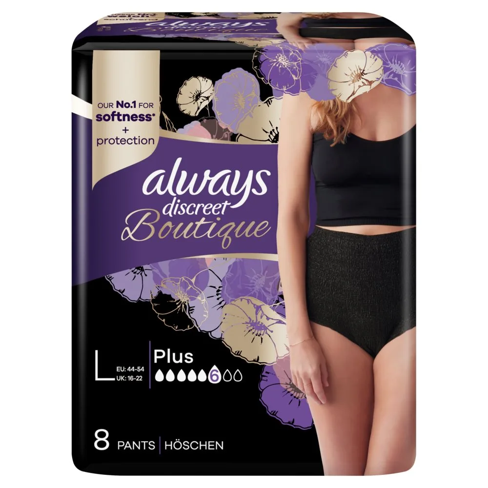 Always Discreet Boutique Schwarze Inkontinenz Pants L (8 Stück)