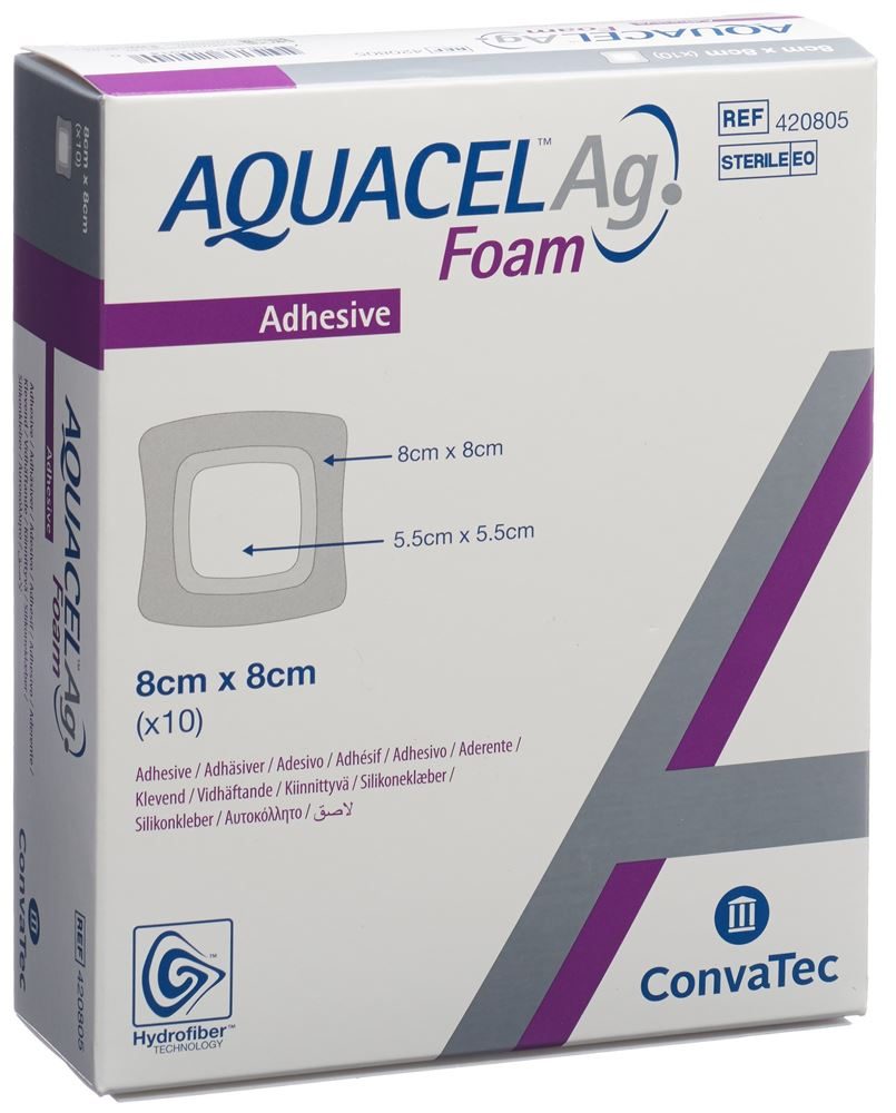 ConvaTec AQUACEL Ag Foam adhäsiv 8x8cm (10 Stk)