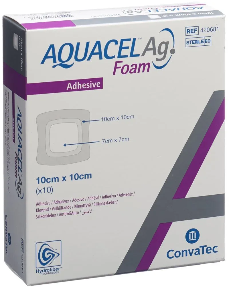 ConvaTec AQUACEL Ag Foam adhäsiv 10x10cm (10 Stk)