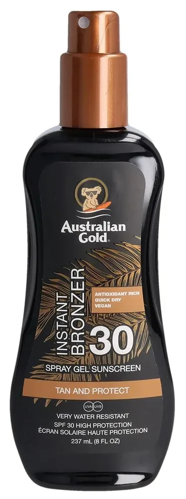 Australian Gold - Spray Gel mit Bronzer LSF 30, Spray Gel + Bronzer SPF 30, 237 ml