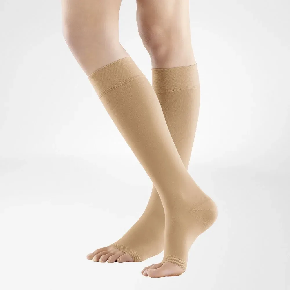 Bauerfeind VenoTrain Soft S Kkl2 AD S normal/long offene Fusspitze Spezialferse Noppenhaftband 3cm caramel 1 Paar