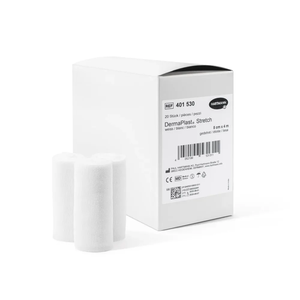 DermaPlast STRETCH Gazebinde 8cmx4m weiss (20 Stk)