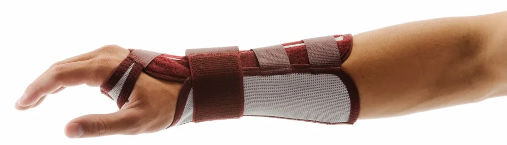 Omnimed Ortho Manu Flex Handgelenkbandage XS 22cm rechts grau/bordeaux