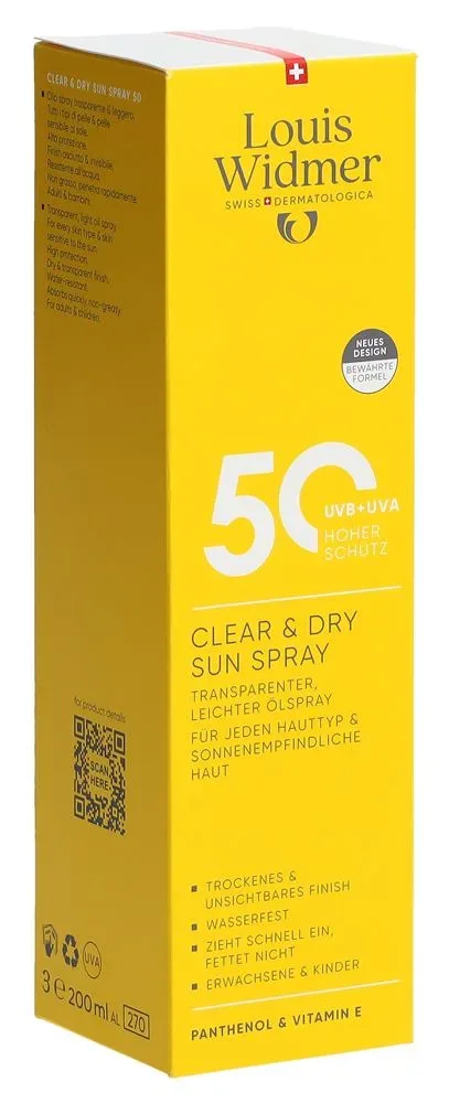 Louis Widmer - Clear & Dry Sun Spray 50, 200 ml