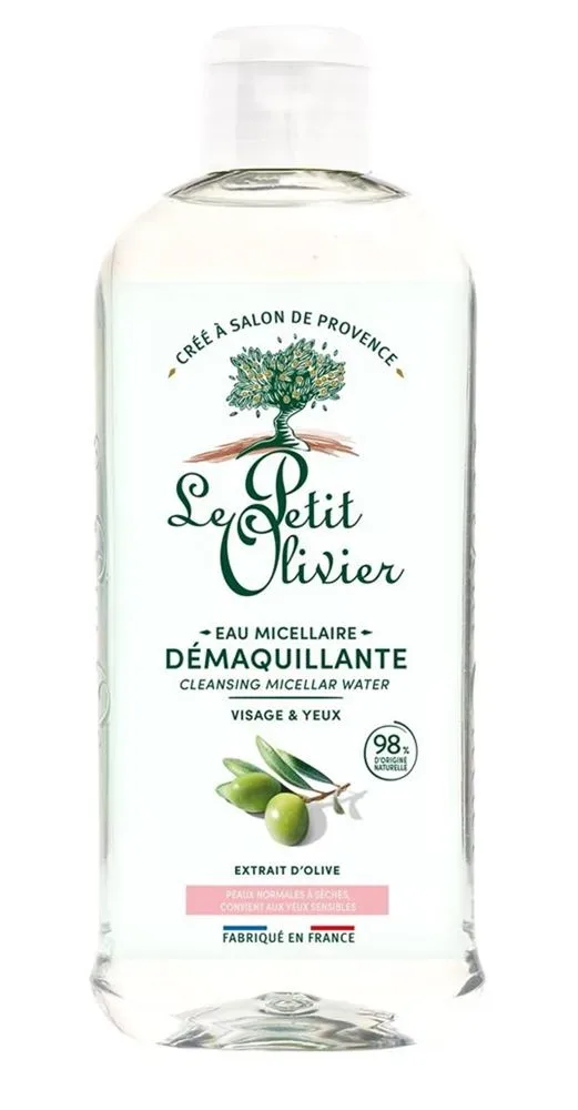 Le Petit Olivier Mizellares Reinigungswasser für Gesicht und Augen - Olivenextrakt, Normale bis trockene Haut, Für empfindliche Augen geeignet, 400ml