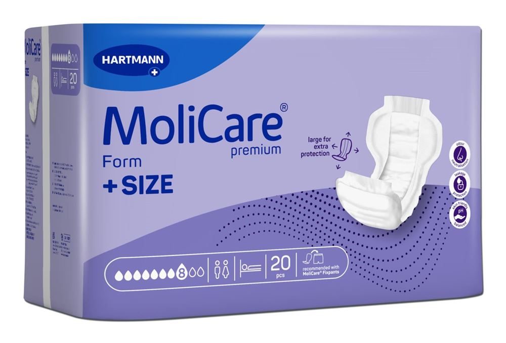 MoliCare premium Form +SIZE Inkontinenzeinlagen, Stärke 8, 76x44cm (20 Stk)