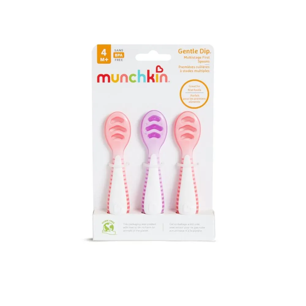 Munchkin Gentle Dip 1. Selbstfütterlöffel rosa violett 3 Stk