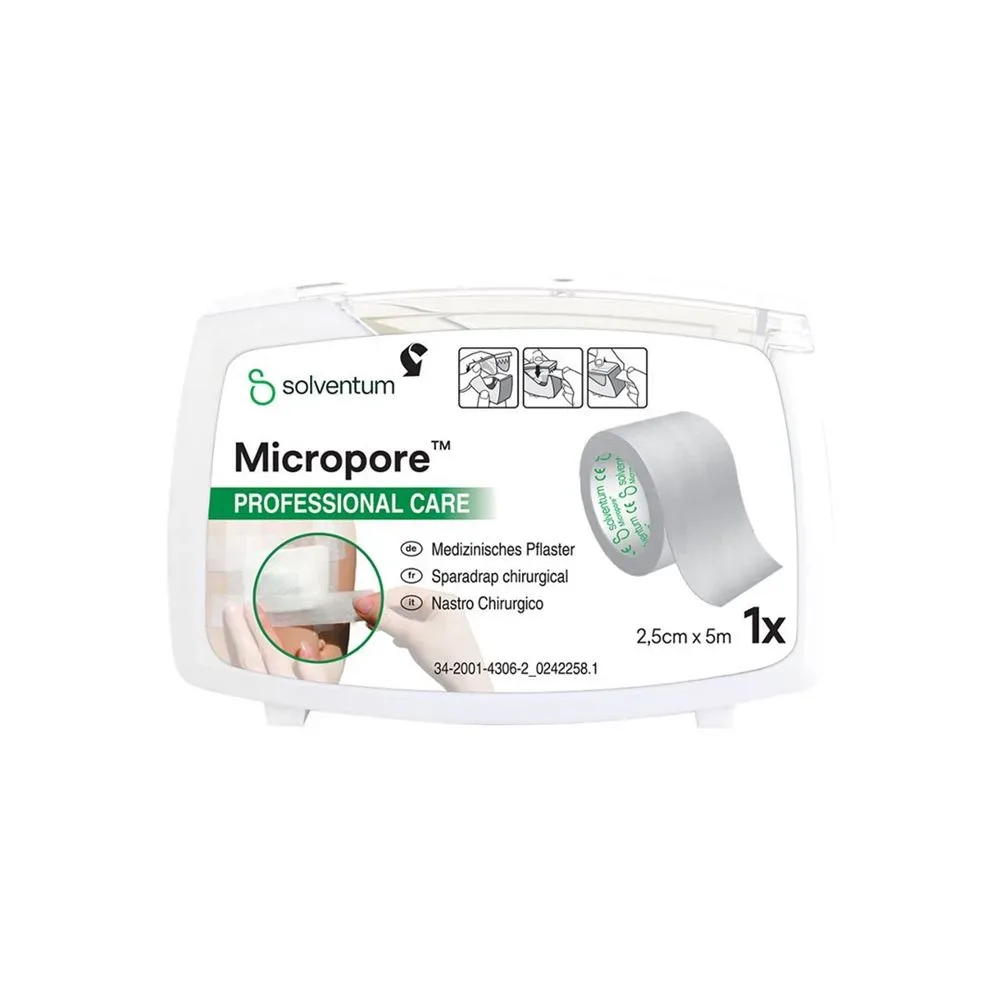 Solventum Micropore Vlies Rollenpflaster 25mmx5m mit Dispenser weiss Box