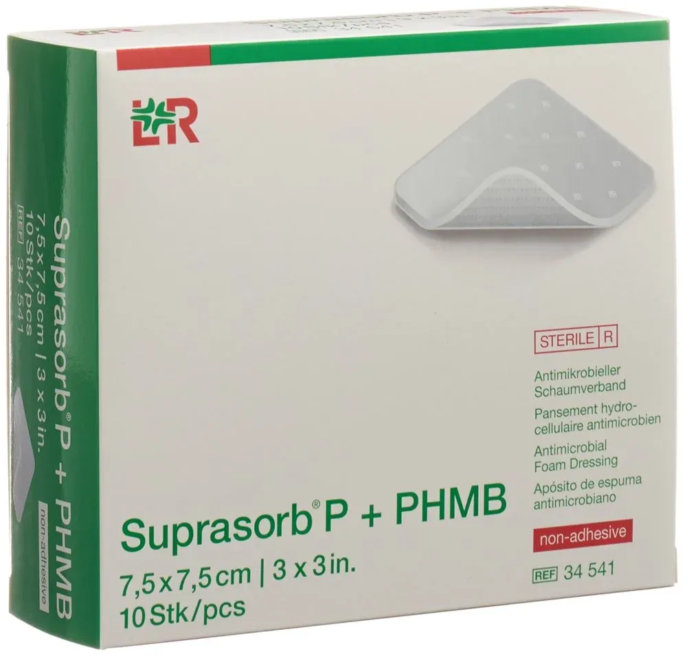 Suprasorb P + Phmb antimikrobieller Schaumverband 7.5x7.5cm 10 Stk