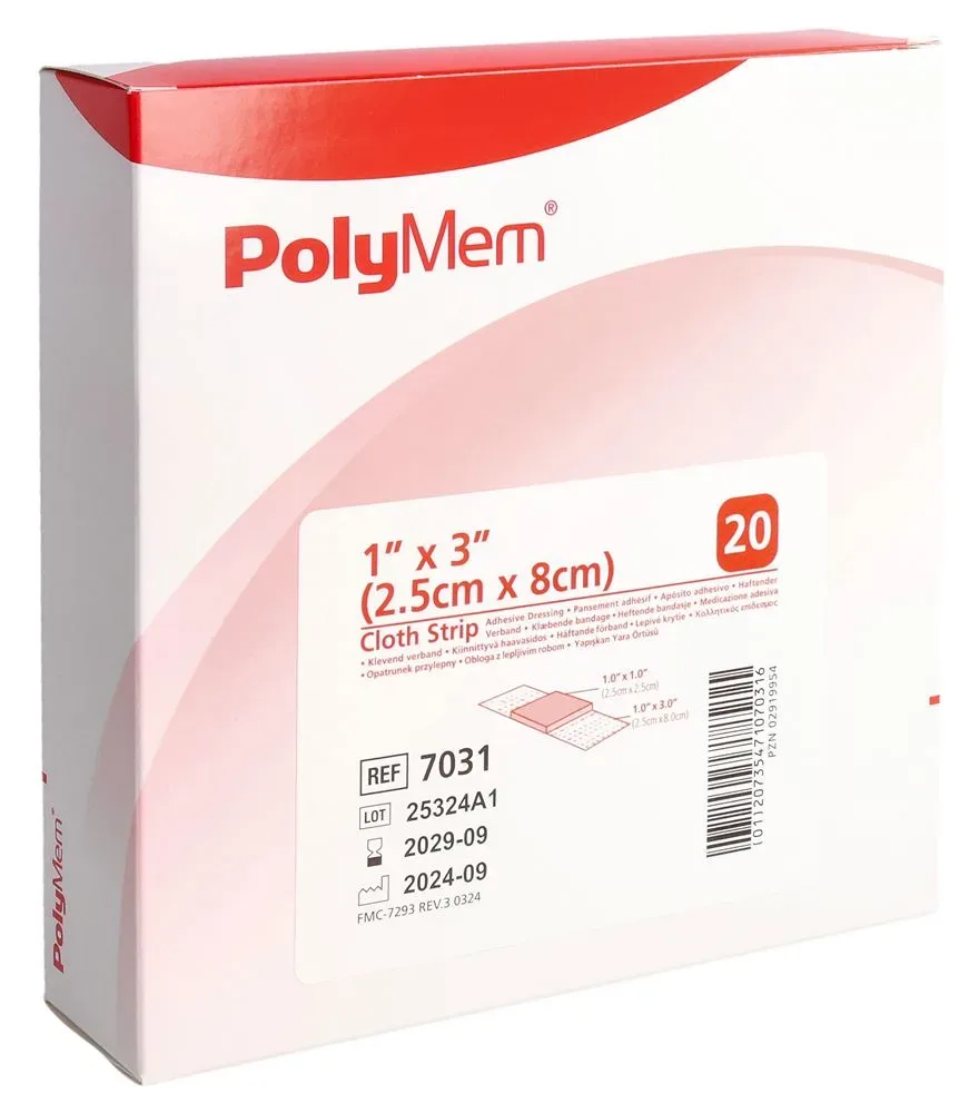 PolyMem Adhesive Dressing Cloth-Backed 2.5x8cm 20 Stk