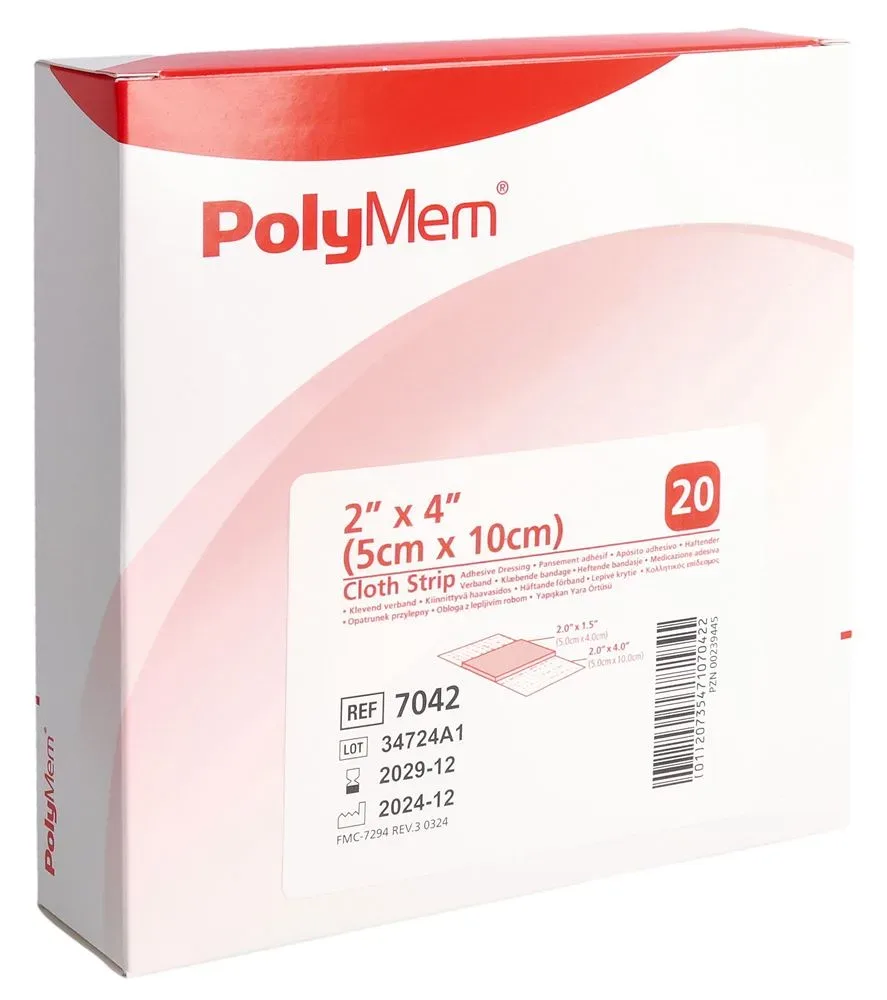 PolyMem Adhesive Dressing Cloth-Backed 5x10cm 20 Stk