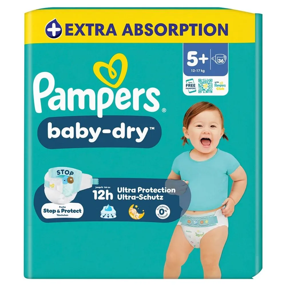 Pampers Baby Dry Windeln Grösse 5+ Junior Plus 12-17kg 36 Stück