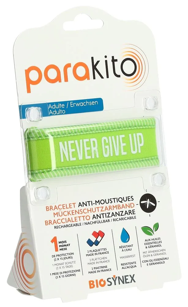 Parakito Mückenschutz Armband Erwachsene Grün Never Give Up