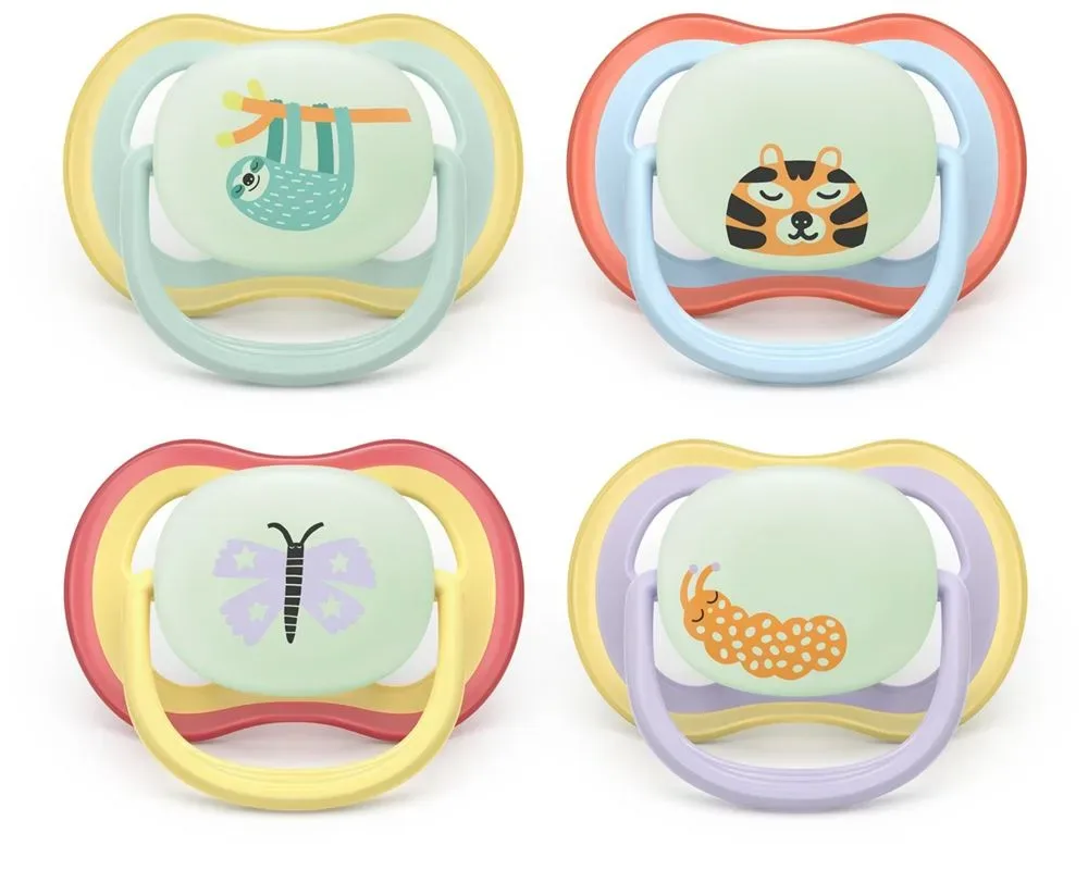 Philips Avent Schnuller Ultra Air Night 0-6 Monate grün + Chamäleon/blau + Affe 2 Stk