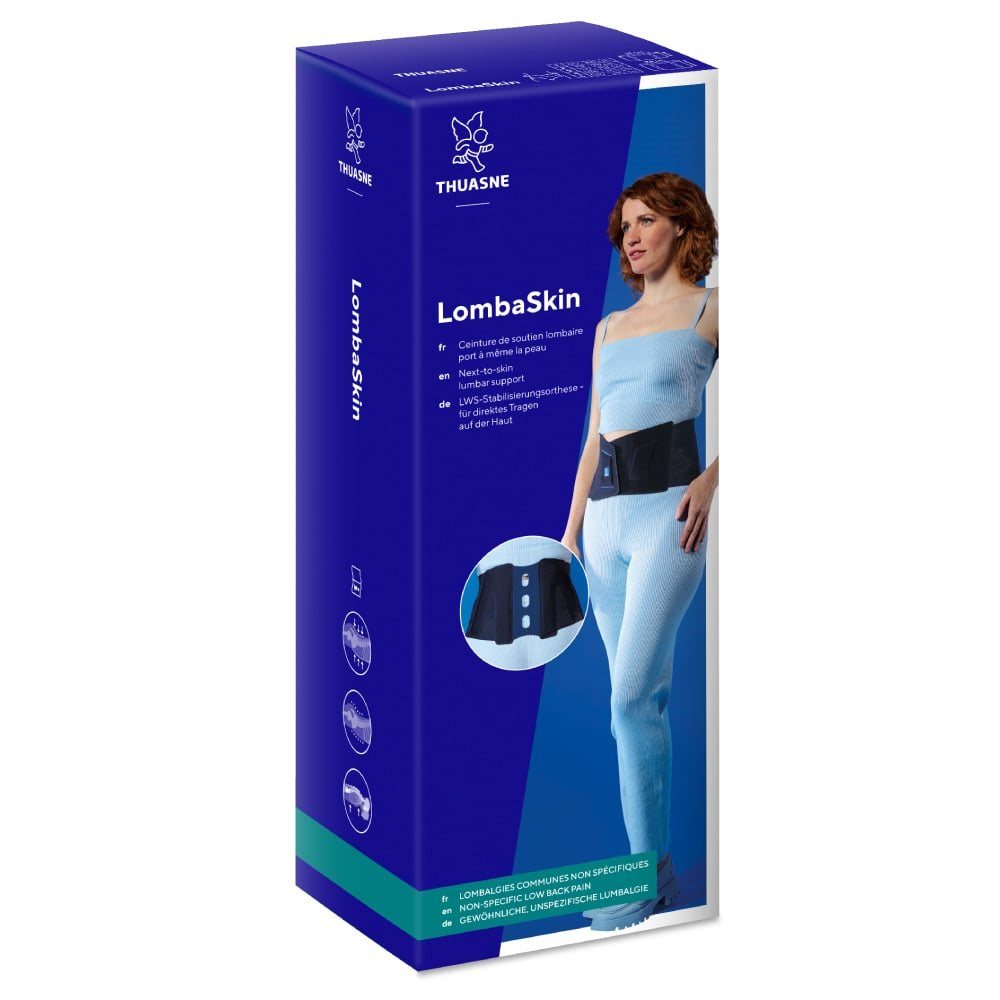 Thuasne LombaSkin LWS Stabilisierungsorthese Gr1 26cm für direktes Tragen auf der Haut schwarz/blau