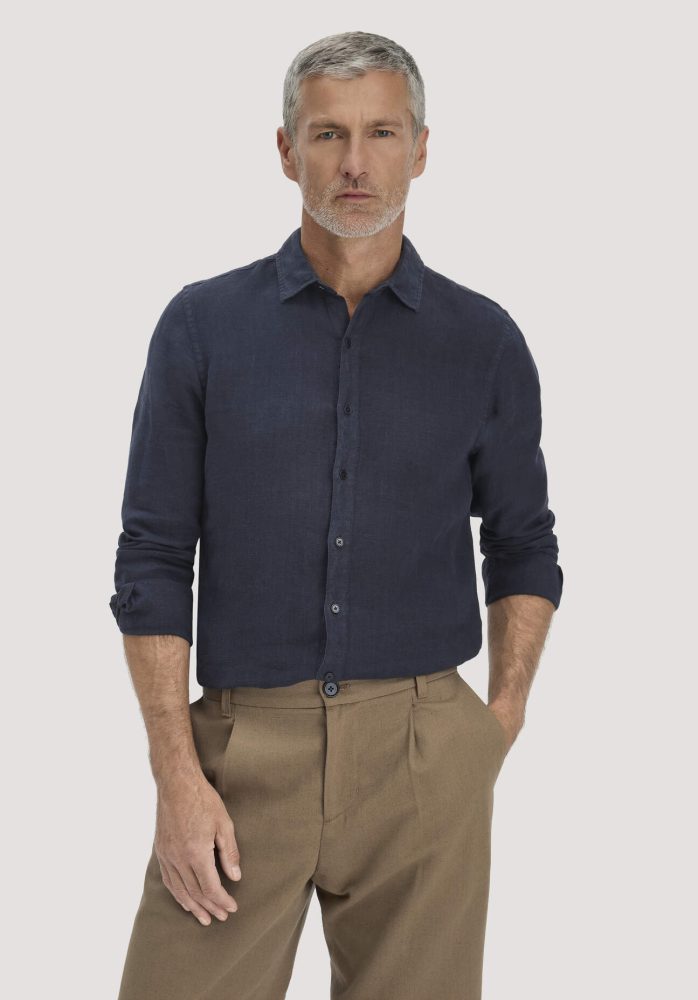 hessnatur Herren Hemd Regular aus Leinen - blau GrösseXL (43/44)