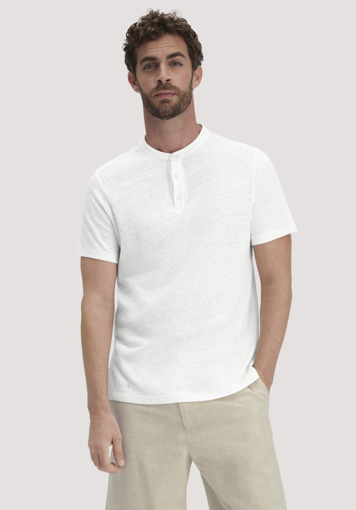 hessnatur Herren Henley T-Shirt Regular aus Leinen und Bio-Baumwolle - weiß Grösse46