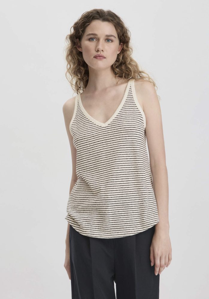 hessnatur Damen Streifen Jersey Top Regular aus Leinen und Bio-Baumwolle - weiß Grösse46
