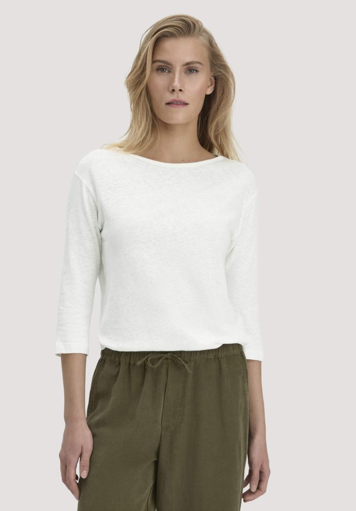 hessnatur Damen Longsleeve Relaxed aus Leinen mit reiner Bio-Baumwolle - weiß Grösse48