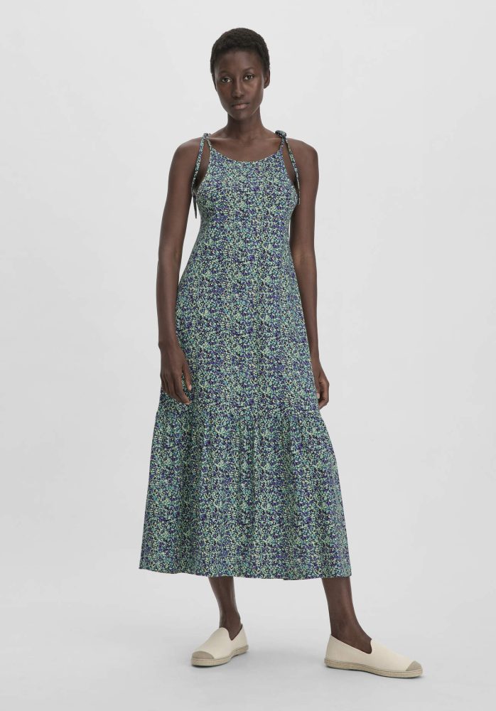 hessnatur Damen Print Jersey Kleid Midi Relaxed aus Bio-Baumwolle - grün Grösse34