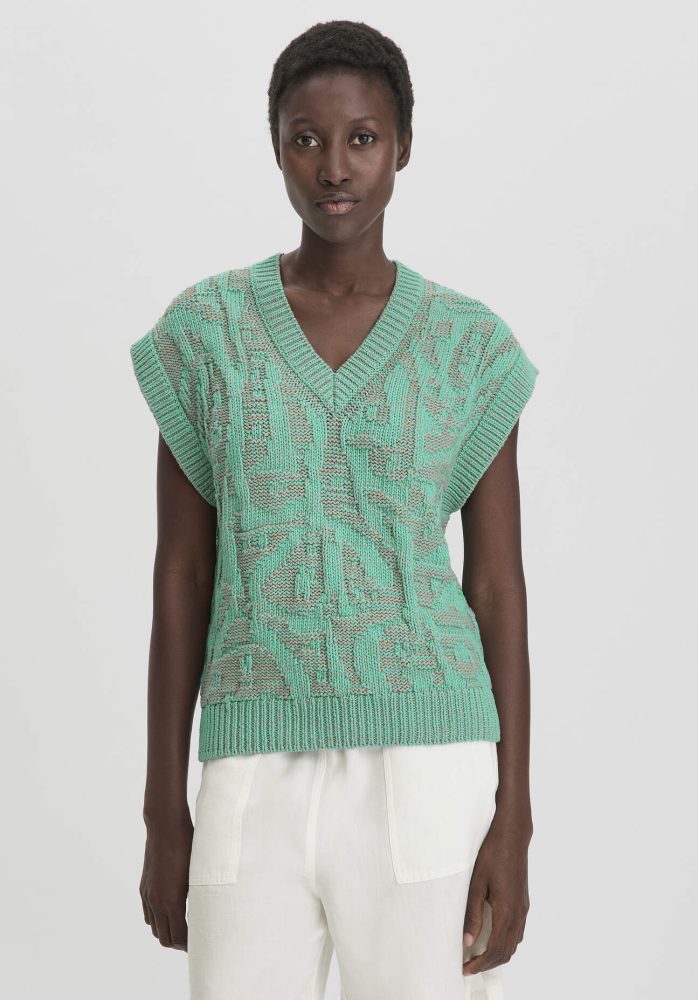 hessnatur Damen Jacquard Strick Pullover Relaxed aus Bio-Baumwolle - grün GrösseXS