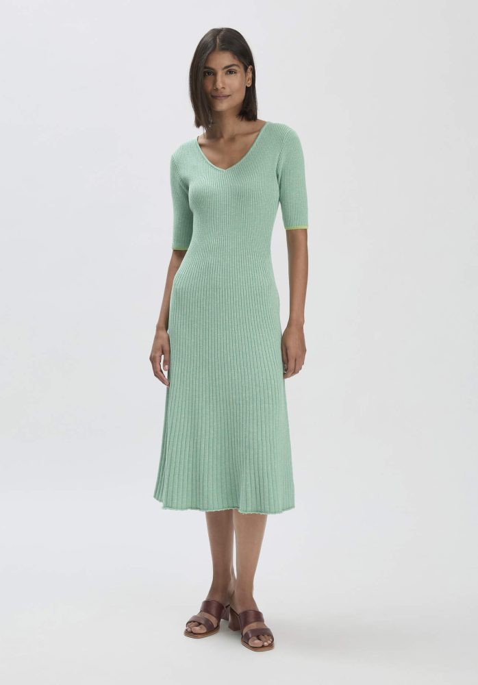 hessnatur Damen Mouliné Strick Kleid Midi Fitted aus Bio-Baumwolle - grün Grösse36