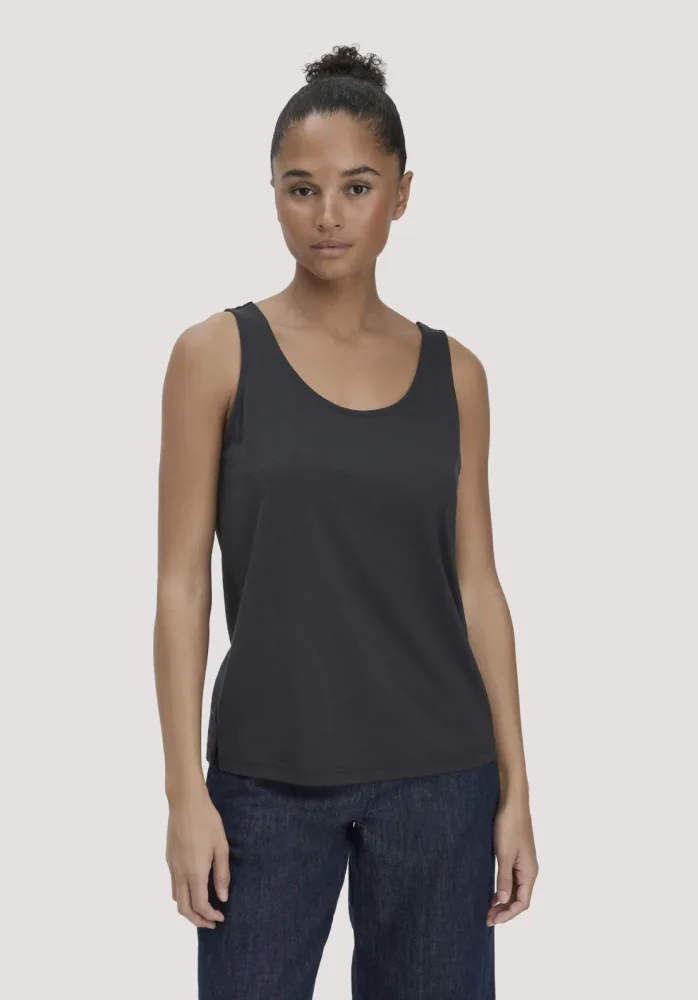 hessnatur Damen Jersey Top Relaxed aus TENCEL™ Lyocell mit Bio-Baumwolle - schwarz Grösse46