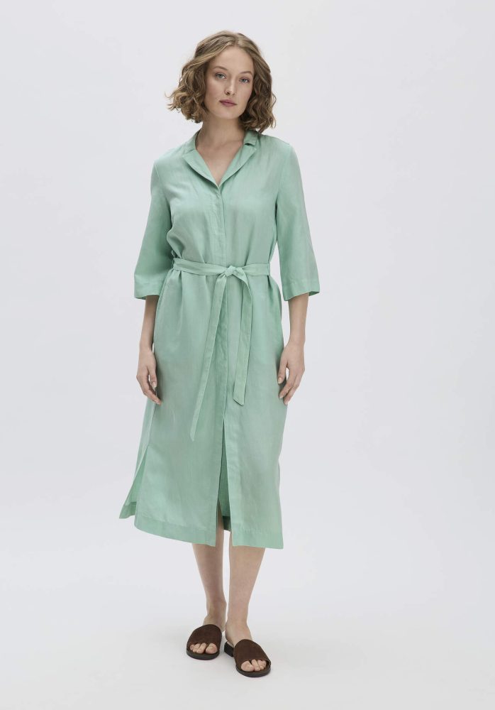hessnatur Damen Kleid Midi Relaxed aus TENCEL Lyocell mit Leinen - grün Grösse36