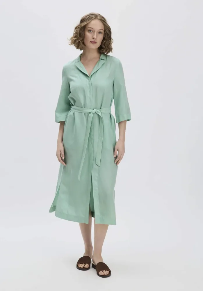 hessnatur Damen Kleid Midi Relaxed aus TENCEL Lyocell mit Leinen - grün - Größe 40