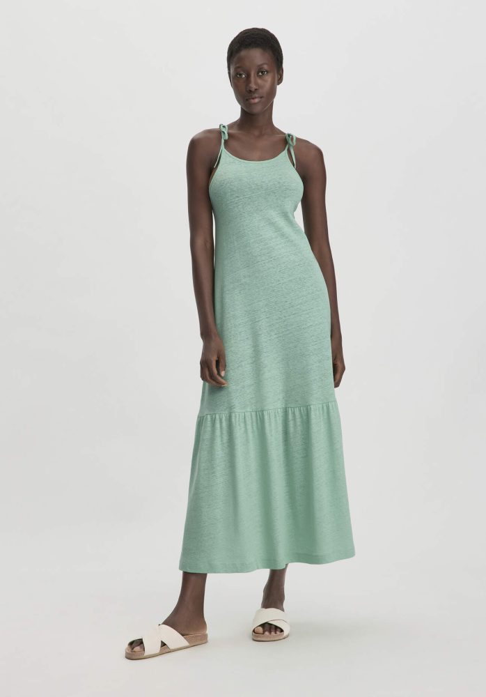 hessnatur Damen Jersey Kleid Midi Relaxed aus Leinen und Bio-Baumwolle - grün Grösse42