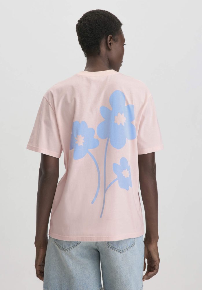 hessnatur Damen Print T-Shirt Oversize aus Bio-Baumwolle - rosa Grösse36