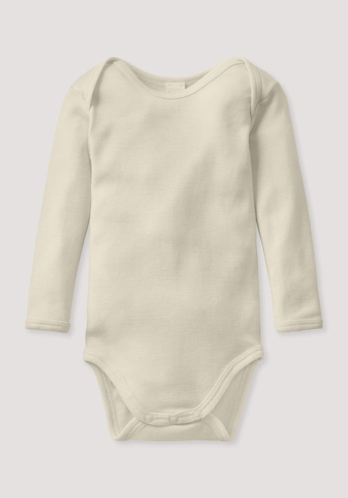 hessnatur Baby Body Langarm aus Bio-Merinowolle mit Seide - naturfarben Grösse86/92