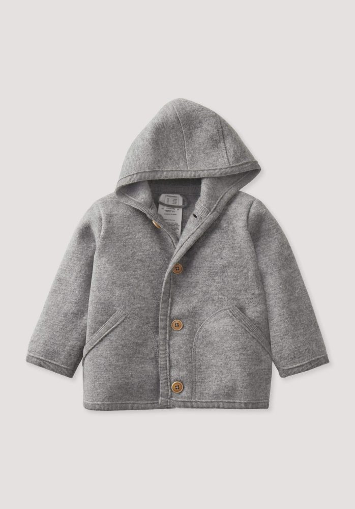 hessnatur Baby Wollwalk Jacke aus Bio-Merinowolle - grau Grösse62/68
