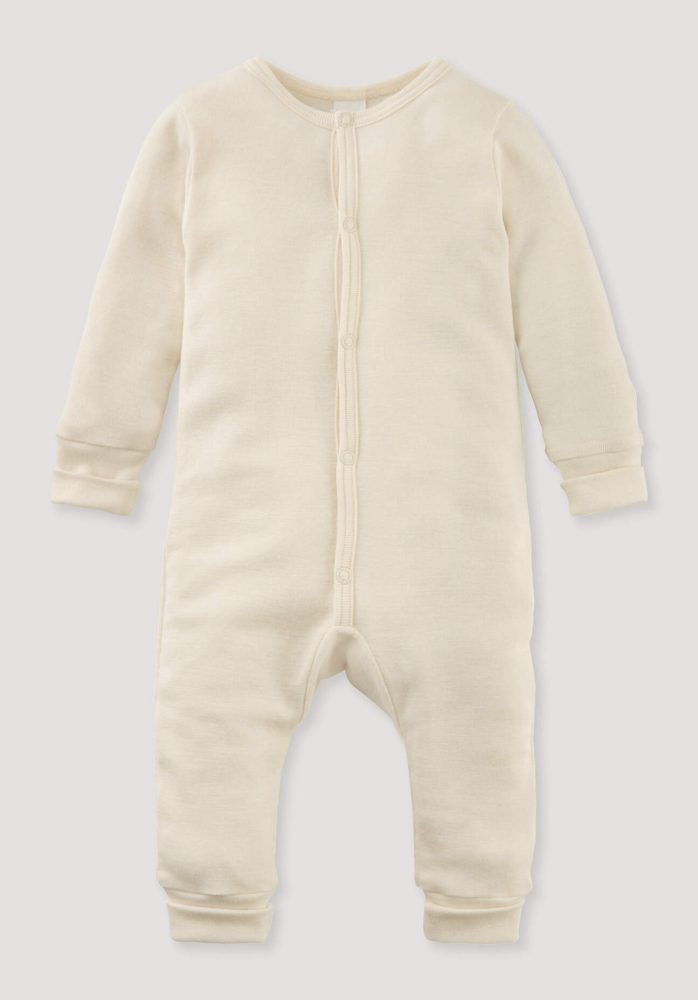 hessnatur Baby Schlafoverall aus Bio-Baumwolle mit Bio-Merinowolle und Seide - naturfarben Grösse86/92