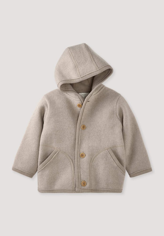 hessnatur Baby Wollwalk Jacke aus Bio-Merinowolle - beige Grösse62/68