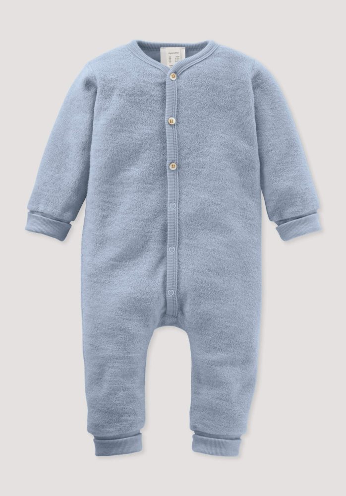hessnatur Baby Wollfrottee Overall aus Bio-Merinowolle - blau Grösse74/80