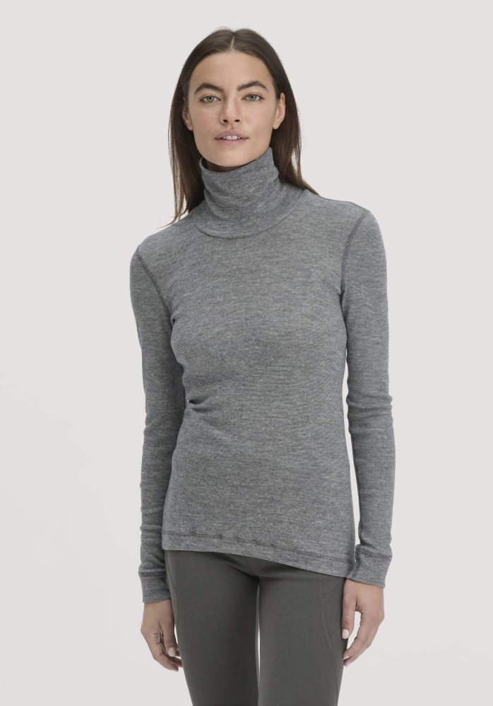 hessnatur Damen Longsleeve SILK & WARM TOUCH mit Bio-Merinowolle und Seide - grau Grösse34