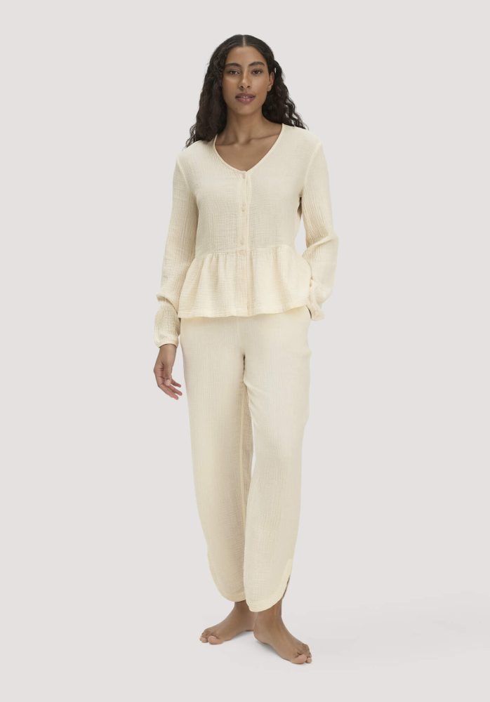 hessnatur Damen Musselin Schlafhose Regular PURE COMFORT aus Bio-Baumwolle - naturfarben Grösse44