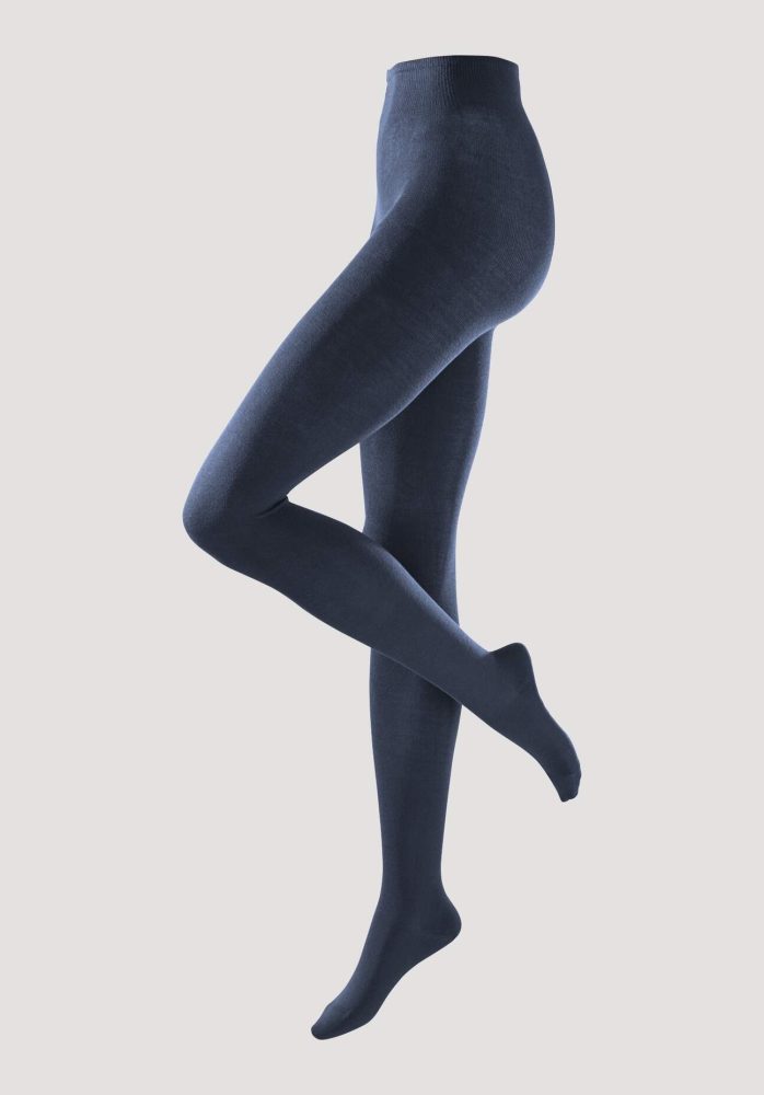 hessnatur Blickdichte Strumpfhose aus Bio-Baumwolle - blau Grösse36/38