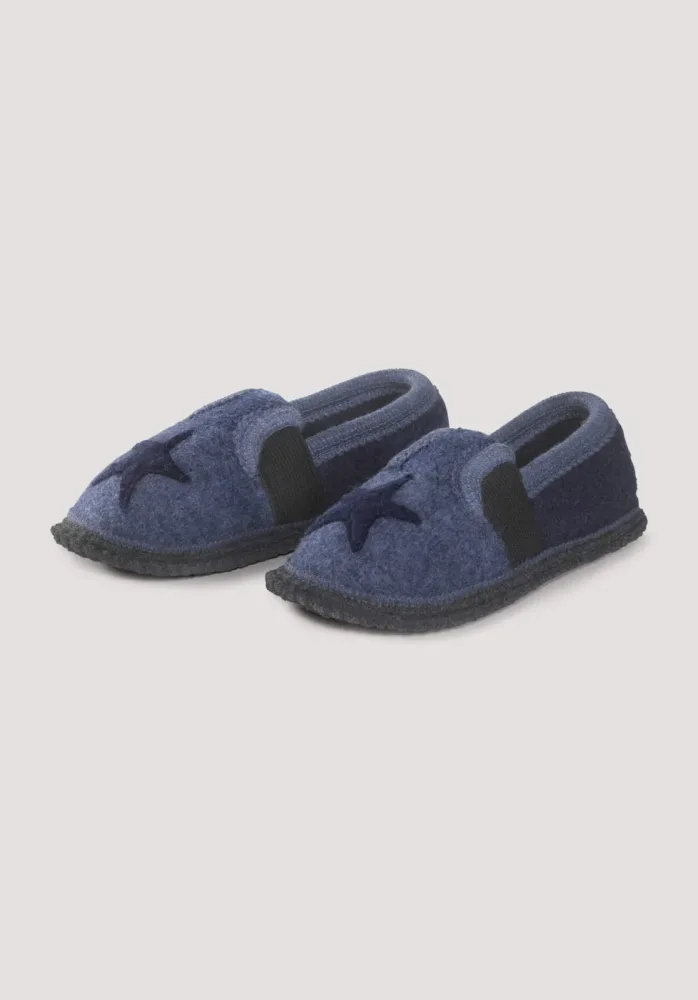 hessnatur Kinderschuhe Hausschuhe aus Schurwolle - blau Grösse29