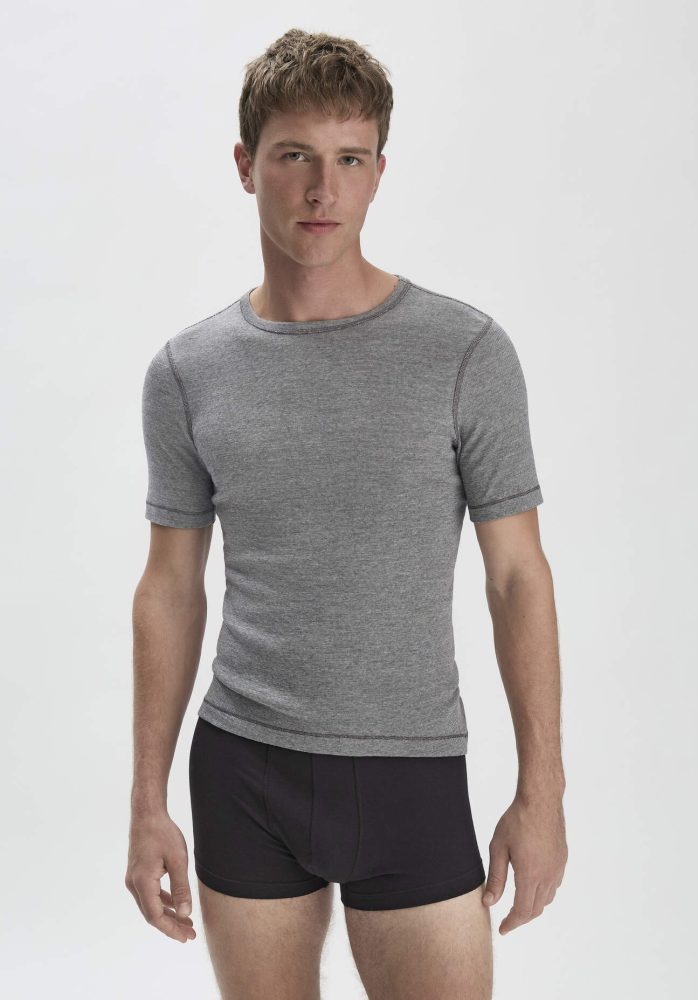 hessnatur Herren T-Shirt PURE FUNCTION mit Bio-Merinowolle und Seide - grau Grösse7 = XL
