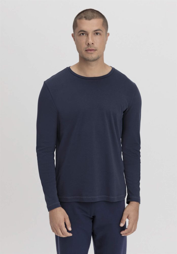 hessnatur Herren Longsleeve PURE NATURE aus Bio-Baumwolle - blau Grösse48