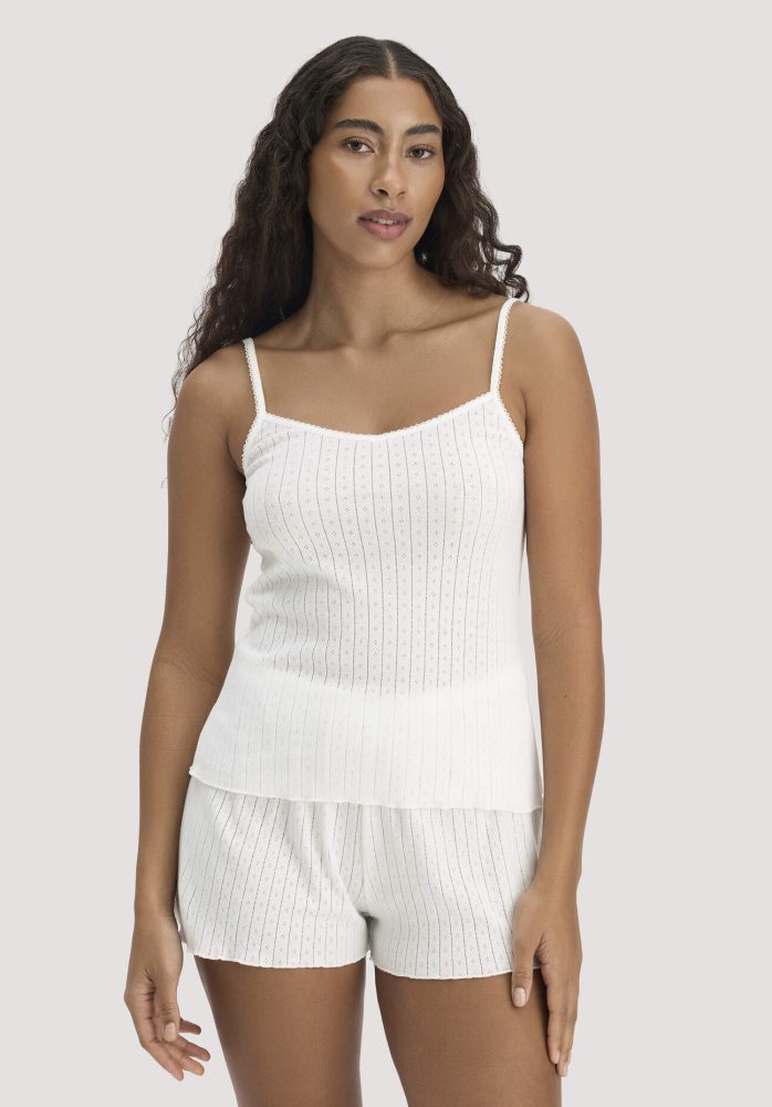 hessnatur Damen Pointelle Spaghetti Top PURE COTTON aus Bio-Baumwolle - weiß Grösse40