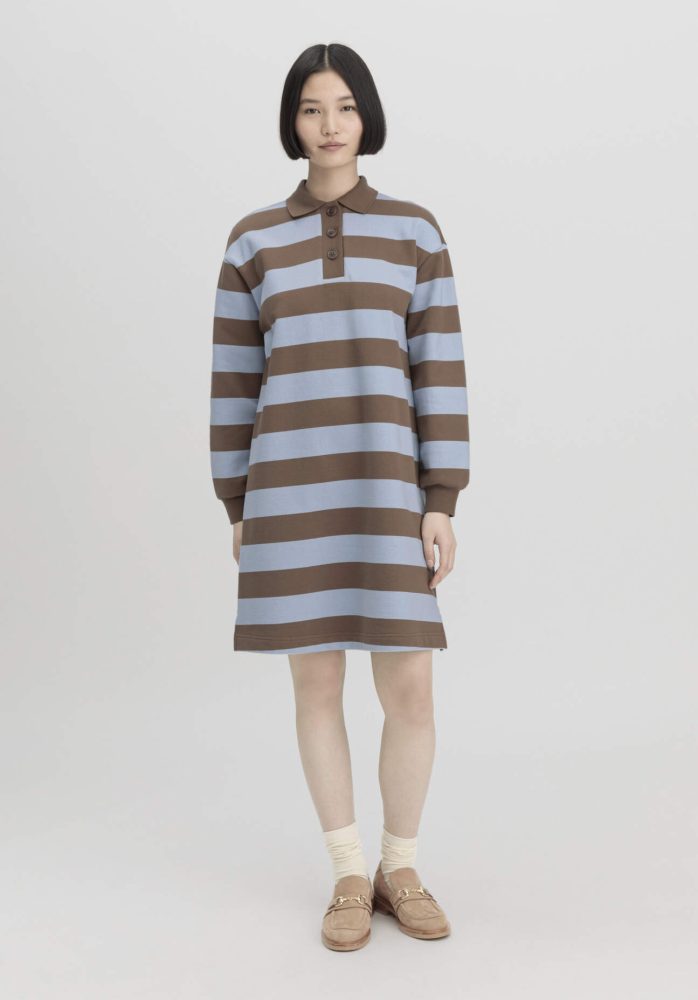 hessnatur Damen Sweat Kleid Streifen Relaxed aus Bio-Baumwolle - braun GrösseS