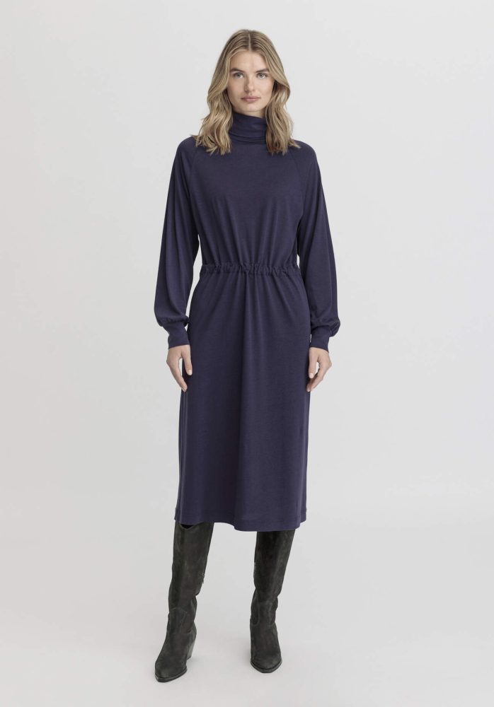 hessnatur Damen Jersey Kleid Midi Relaxed aus TENCEL™ Lyocell mit Bio-Baumwolle - blau Grösse34