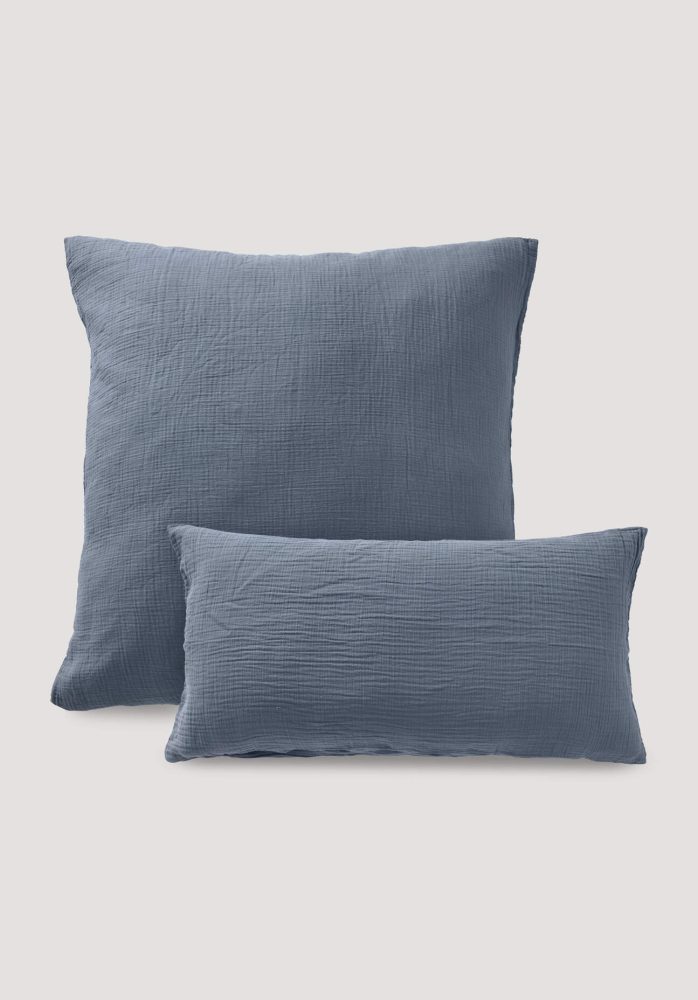 hessnatur Musselin Kissenbezug aus Bio-Baumwolle - blau Grösse80x80 cm
