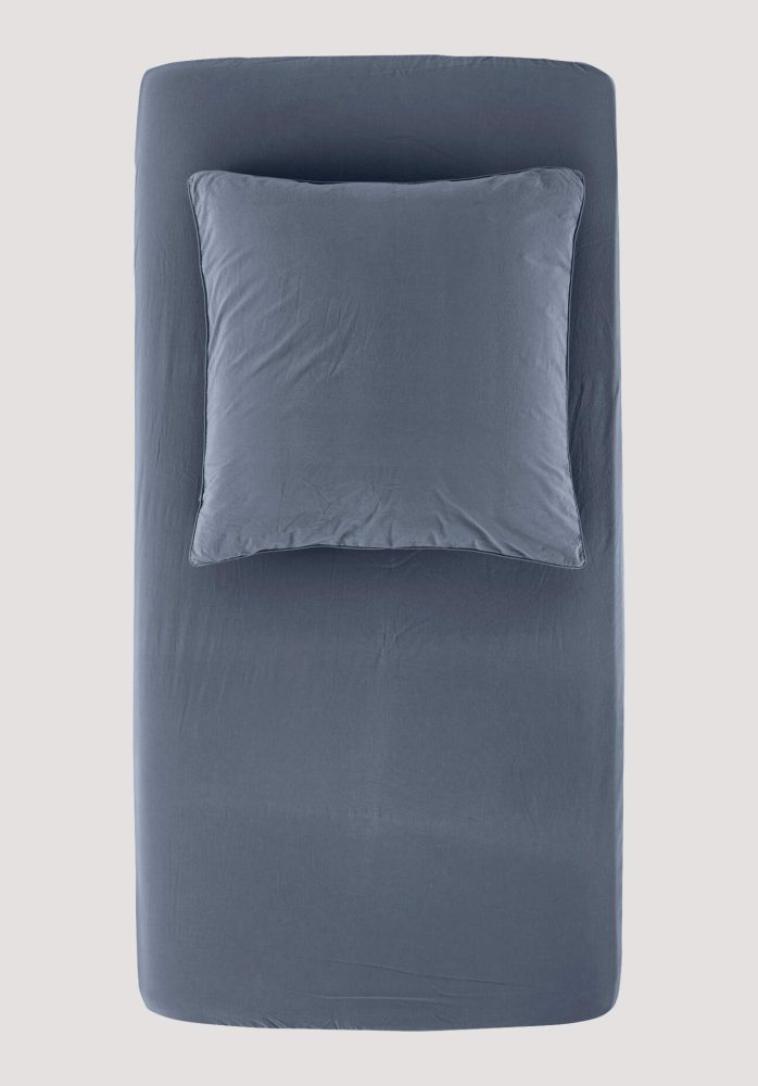 hessnatur Perkal Spannbettlaken aus Bio-Baumwolle - blau Grösse180x200 cm